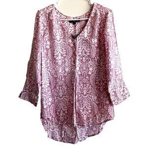 FRED‎ DAVID Women's 3/4 Sleeve High-low Blouse Pink/White Size S Rayon/Polyester